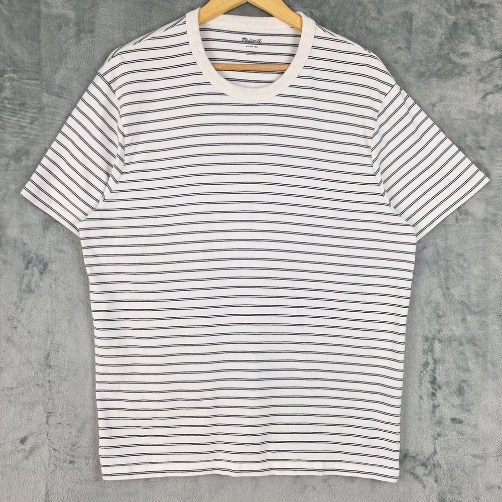 Madewell Shirt Mens Large AllDay Tee Garment Dyed Striped Crewneck Preppy Casual